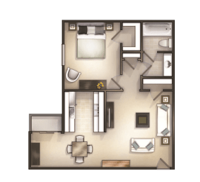 Floor Plan 1 Bdr 1 bath Riverbend at Canyon Club Apartments, Upland, California, CA
