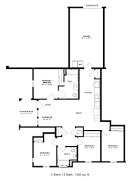 A floor plan of a house with a garage door and a bathroom.