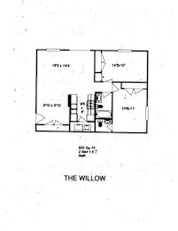 A floor plan for a 2 Bed 1.5 Bath willow.