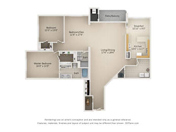2 bedroom 2 Bath plus den 2,025 Sq. Ft. Type E Floor Plan at Atrium in The Village, Beachwood, OH 44122