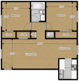 Colonial Ryan 750 - 846 Sq. Ft Floor Plan at Ryan Place Apartments, Integrity Realty, Kent, Ohio