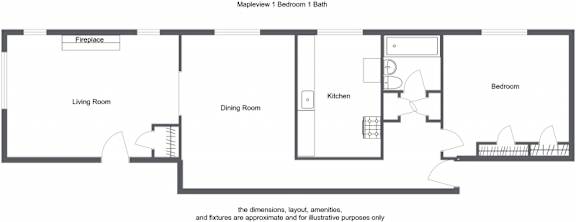 Mapleview 1 Bed 1 Bath 700 Sq. Ft. C &F Floor Plan at Heights Collection Apartments, Cleveland Heights 44106
