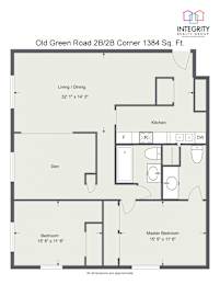2 Bedroom, 2 Bath with Den, 1384 Sq. Ft Floor Plan  at Old Green Place , Beachwood, 44122
