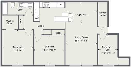 3 Bedroom 1 Bath 1250 Sq. Ft Floor Plans at Integrity Berea Apartments, Integrity Realty LLC, Berea, OH