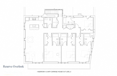 A floor plan of a house with four bedrooms and a bathroom.