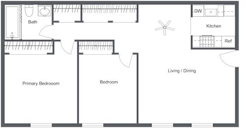 2 Bed 1 Bath Phase 1 Classic 2D Floor Plan at Renova of Brunswick, Brunswick, 44212