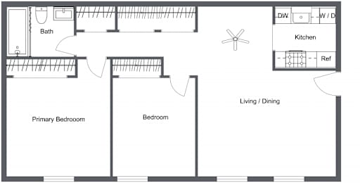 2 Bedroom 1 Bath 900 Sq. Ft. A Renovated Floor Plan at Renova of Brunswick, Brunswick Ohio