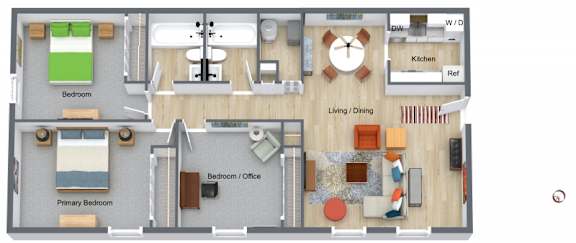 3 Bedroom 2 Bath floor plan renovated at Renova of Brunswick, Brunswick, OH