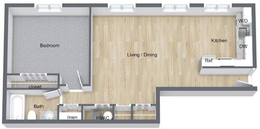 One Bedroom Reno Floor Plan at Renova of Brunswick, Brunswick, OH
