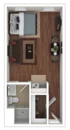 Micro Suite Floor Plan 357-to450 Sq. Ft. at Shaker Collection  Apartments, Integrity Realty, Cleveland