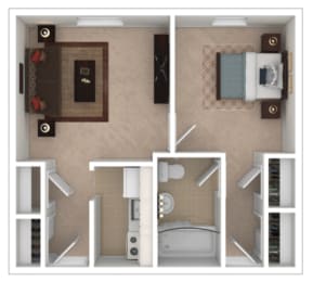 Two Bedroom 550 Sq. Ft. Floor Plan at Shaker Collection  Apartments, Integrity Realty, Ohio