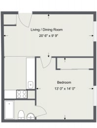 1 Bedroom - 1 Bath 500 Sq. Ft Floor Plan  at Integrity Berea Apartments, Integrity Realty LLC, Ohio