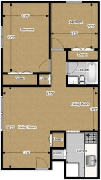 Terrace style 846 Sq. Ft floor plan at Ryan Place Apartments, Integrity Realty, Kent