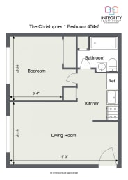 1 Bedroom 1 Bathroom 454 Sq. Ft Floor Plan at Integrity Berea Apartments, Integrity Realty LLC, Berea, Ohio