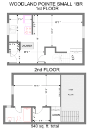 1 Bedroom Small Loft 640 Sq. Ft Floor Plan at Woodland Pointe Apartments and Townhomes, Integrity Realty, Kent, OH, 44240
