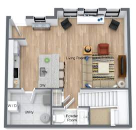 2 Bedroom 2.5 Bathroom 1,388 Sq. Ft. Townhome (Middle) Floor Plan at Westwood Meadows in Westlake, 27825 Detroit Road, 44145
