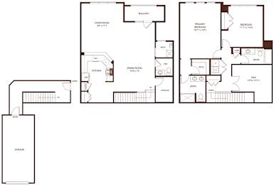 A floor plan of a house with a garage.