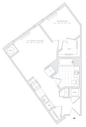 a floor plan of a small apartment with a bedroom and a living room