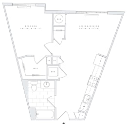 a floor plan of a home with a bedroom and a living room