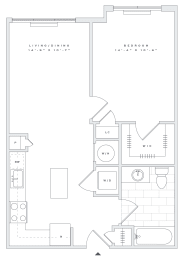 a floor plan of a home with a bedroom and a living room