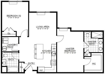 2E Floor Plan at The Botanic, Carteret, NJ