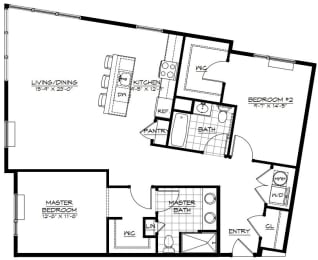 2K Floor Plan at The Botanic, New Jersey, 07008