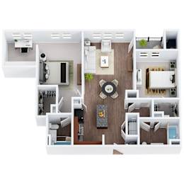 B2-3D - Two Bedroom Two Bathroom Den Floor Plan at The Confluence at Norwalk, Norwalk