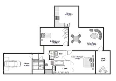 The Birch- Two Bedroom One Bathroom Floor Plan at The Village at Bridgewater, Bridgewater