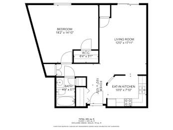 A black and white image of a floor plan for a small apartment.