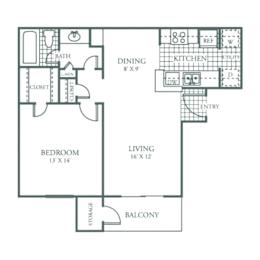 Floor Plan  A black and white image of a floor plan for a living space.