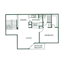 Floor Plan  A simple black and white floor plan of a house with a living room, dining room, kitchen, bathroom, and bedroom.