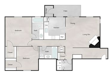 Floor Plan  A floor plan of a house with two bedrooms, a living room, a dining room, a kitchen, a pantry, a storage area, a bathroom, and a reference room.