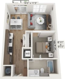 Floor Plan  a stylized 3d floor plan with a bedroom and a living room