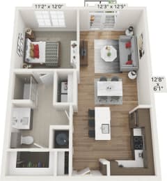 Floor Plan  a 3d floor plan of a living room with a bedroom