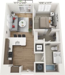 Floor Plan  a stylized floor plan with a bedroom and a living room
