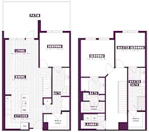 Floor Plan  A floor plan of a house with a living room, dining room, kitchen, and two bedrooms.