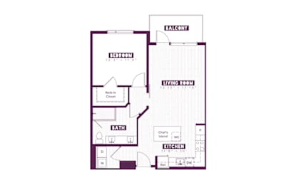 Floor Plan  A floor plan of a house with a bedroom, living room, kitchen, and bathroom.
