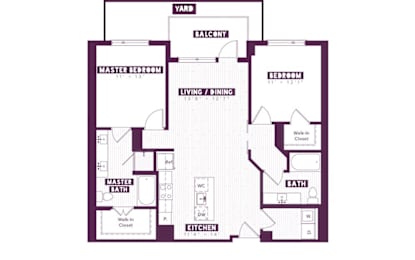 Floor Plan  A floor plan of a house with a master bedroom, living room, dining room, kitchen, and bathrooms.