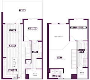 Floor Plan  A floor plan of a house with two master bedrooms and a laundry room.