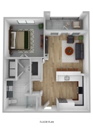 Floor Plan  a stylized 3d floor plan of a house with a bedroom and living room