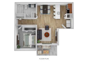Floor Plan  a stylized floor plan of a bedroom with a living room