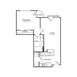 1 Bed | 1 Bath | 594 sqft | 5 Mockingbird Apartments