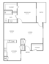 Floor Plan  A black and white image of a floor plan for a small house.
