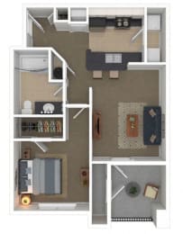 a stylized floor plan with a bedroom and living room