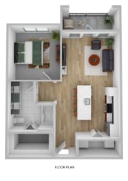 Floor Plan  a floor plan of a bedroom with a bathroom and a living room