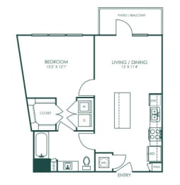 a schematic floor plan of a 1 bedroom apartment