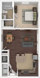 Floor Plan  a bedroom with a bed and a chair in a room