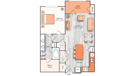 Floor Plan  A floor plan of a house with a living room, kitchen, and bathroom.