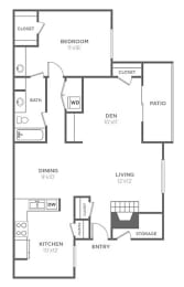 Floor Plan  a floor plan of a 1 bedroom apartment