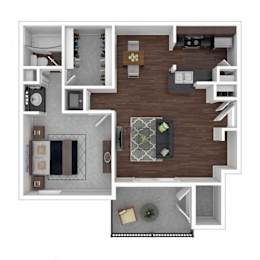 A floor plan of a house with a kitchen, living room, and dining area.